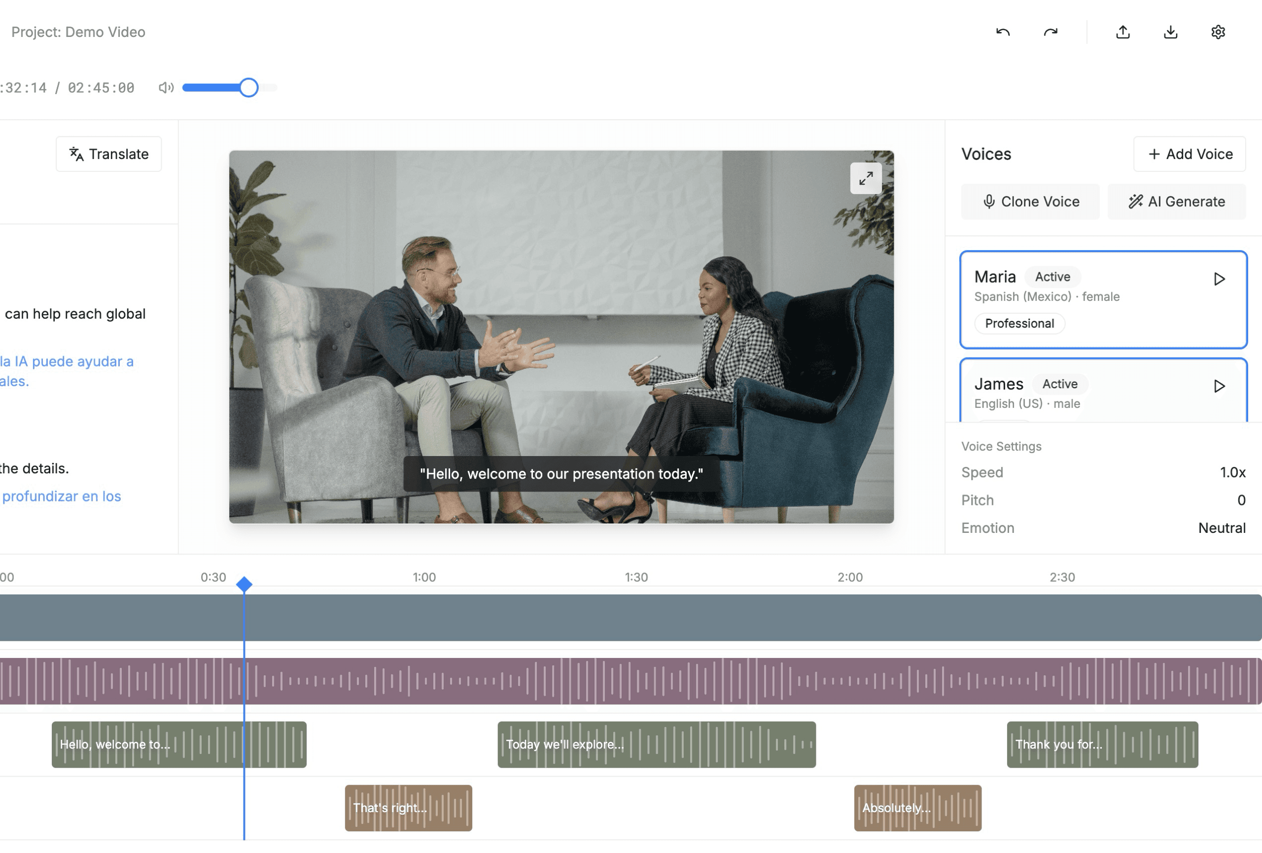 Live subtitles and AI dubbing