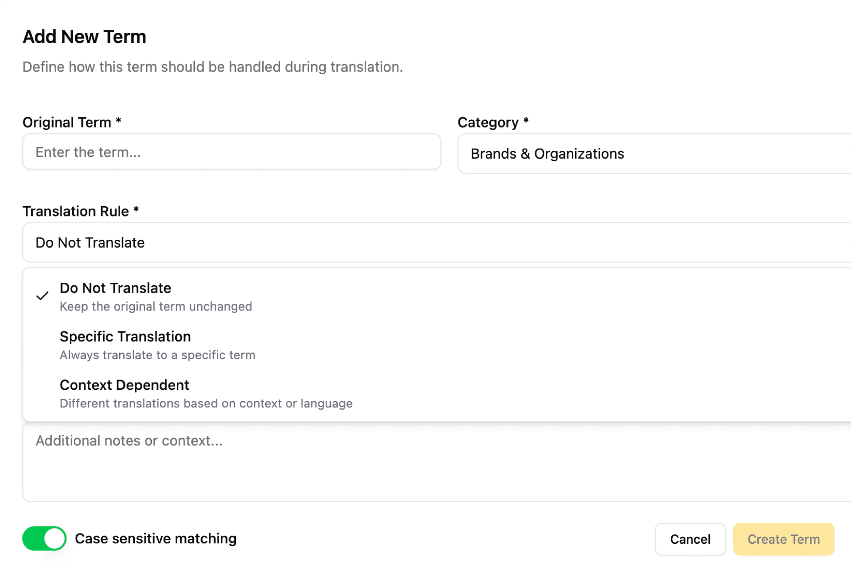 Custom Terminology Dictionaries